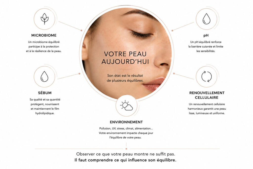 Observer ce que votre peau montre ne suffit pas. Il faut comprendre ce qui influence son équilibre.